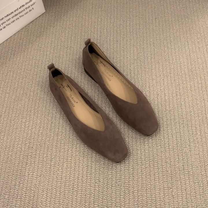 36-42 Over size coffee pointed toe flats ballet shoes women european slip on single loafers brand velvet ballerina zapatos