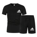 Summer fashion high-quality set men's short sleeved set fashion casual shorts sports set men's T-shirt+shorts two-piece set. 