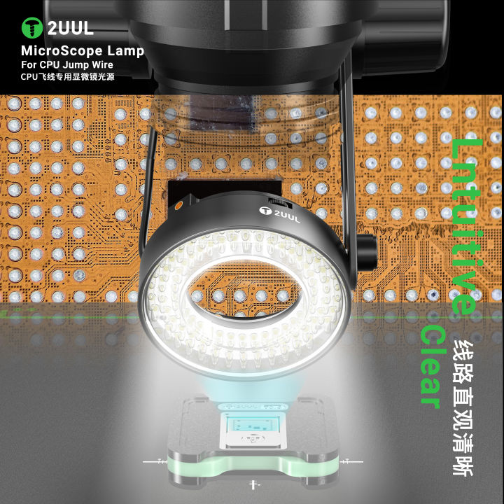 2UUL MS96 CPU Jump Wire Microscope Lamp, 96 LED Ring Light with Adjustable Angle & Brightness, Anti Glare for Clear View