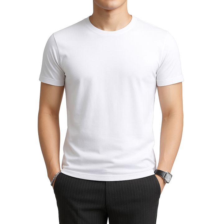 Premium Jersey Fabric Round Neck T-Shirt For Men – Soft & Comfortable – White, Black, Navy Blue, Maroon, Blue – Size M-XXL