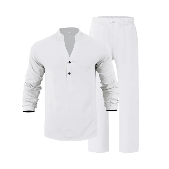 Linen%20Autumn%20New%20Men's%20Suit%20Beach%20Style%20Loose%20Casual%20Breathable%20V-Long%20Sleeve%20Henley%20Shirt%20with%20Straight-Leg%20Pants%202%20Set%20-%20Image%206