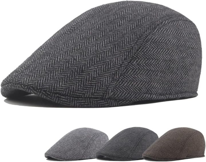 Retro England Simple Men Hats Autumn Winter Windproof Street Newsboy Beret Hat Cotton Casual Twill Flat Cap