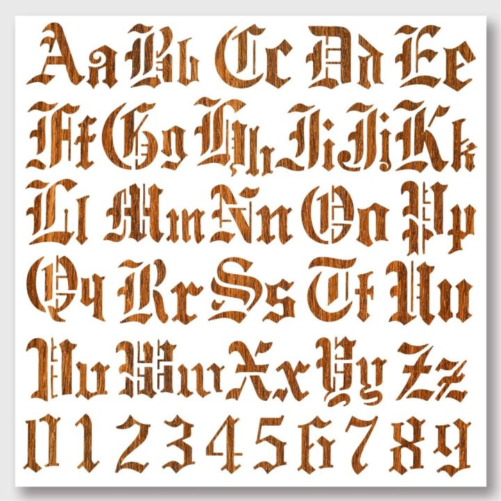 Gothic A to Z Alphabet Numbers Stencil, 11.81x11.81" Hollow Out Drawing Painting Template Reusable DIY Art and Craft Stencils
