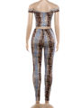Weird Puss Hollow Slash Neck 2 Piece Set Women Snake Print  Tracksuit Wild Trend Sleeveless Crop Top+Pants High Street Club Suit. 