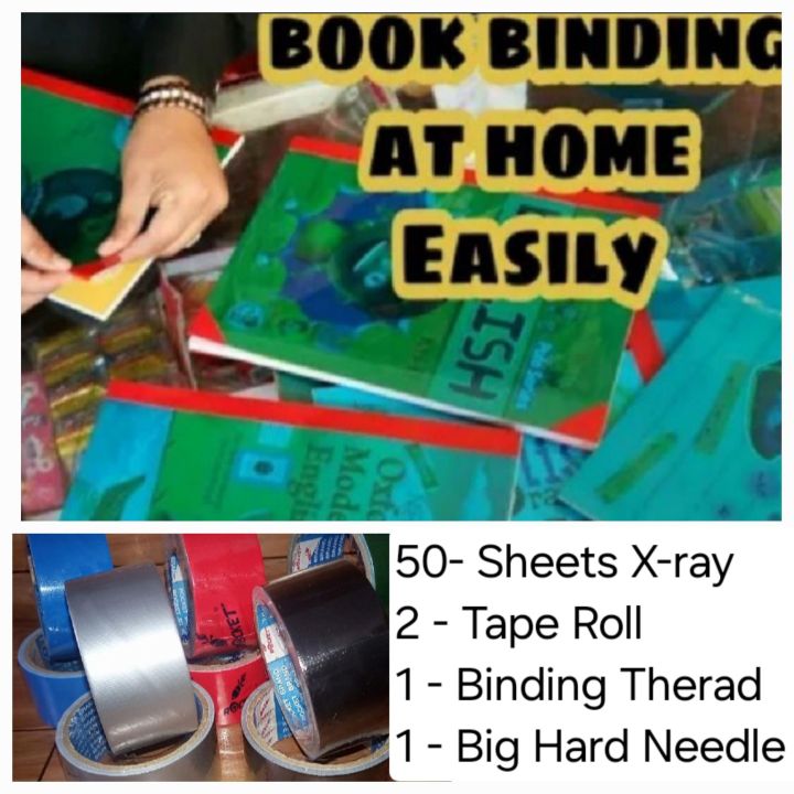 50 PVC A4 size Book Binding Cover Sheets Kit for 25 Bindings with Free 2 binding Tape Roll, 1 Hard Needle, and Binding Thread, book binding sheets, book cover sheets, binding sheets, x-ray binding sheets, book binding, binding sheets