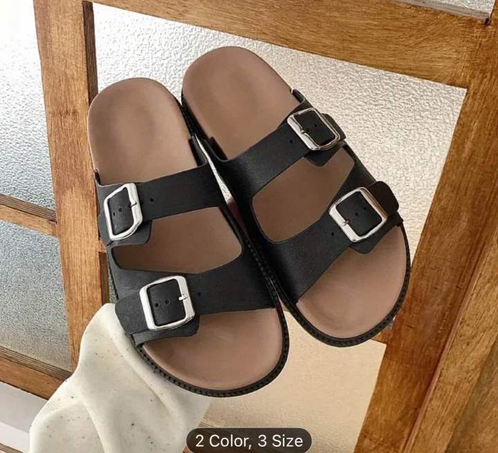 Women%E2%80%99s%20Slip-On%20Sandals%20%E2%80%93%20Double%20Buckle,%20Cushioned%20Sole,%20Casual%20Summer%20Footwear%20(Black,%20White,%20Brown)%20-%20Image%203