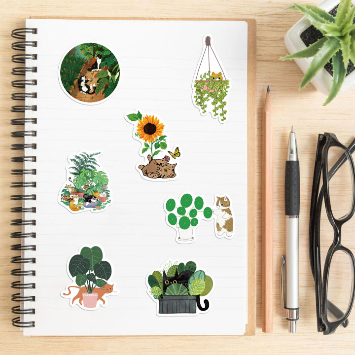 50%20PCS%20Cat%20and%20Plant%20Stickers%20for%20Water%20Bottles,Cute%20Vinyl%20Waterproof%20Laptop%20Skateboard%20Stickers%20Aesthetic%20Computer%20Hydroflask%20-%20Image%202
