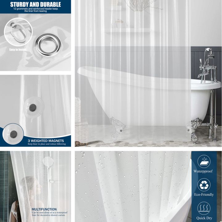 PEVA%20Shower%20Curtain%20Waterproof%20Plastic%20Clear%20Bath%20Curtains%20Transparent/Colorful%20Bathroom%20Curtains%20Mildew%20Home%20Luxury%20with%20Hooks%20-%20Image%204