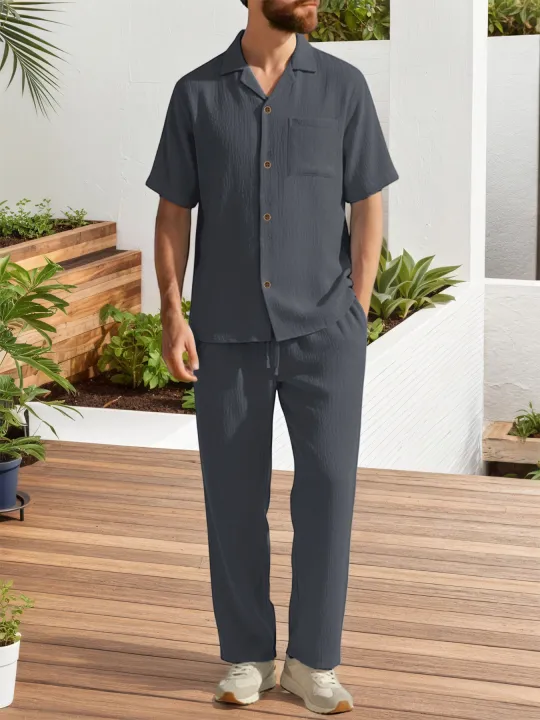 Men's%20Casual%20Two%20Piece%20Sets%20Solid%20Color%20Lapel%20Short%20Sleeve%20Tops%20and%20Long%20Pants%20Suits%20Spring%20Summer%20Fashionable%20Men%20Sets%20Clothing%20-%20Image%204