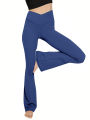 Crossover Flare Leggings for WomenHigh Waist V Cross Bootcut Bell Bottoms Tummy Control Yoga Pants.