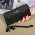 New Wallet Long Women's Zipper Wallet Women's Korean Edition Spliced Contrast Tassel Versatile Card Bag Mobile Bag Card Bag. 