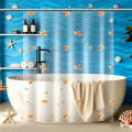 High-Quality PEVA Goldfish Shower Curtain - Transparent Bathroom Decor with Orange Fish and Stone Design, Includes 12 Hooks. 