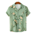 Men Hawaiian Style Short Sleeve Shirt, Summer Casual Floral Print, Green Button Down Shirt, Loose Women Vintage Flower Beach Top. 