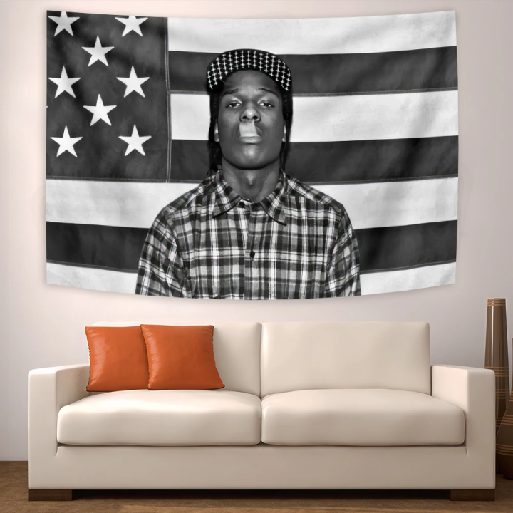 Asap Rockys Flag Rakim Mayers Smoking Wall Hanging Ablum Posters Decor Meme Tapestry Room Decor Aesthetic