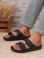 Men's Teen Mules New Summer Retro Casual Slip-On Slippers Eva One-Piece Molded Double-Strap Half-Slip Flat Slippers with Adjustable Buckle.