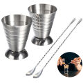Stainless Steel Measuring Cup with Mixing Spoon Cocktail Jigger Measuring 2.5 Oz /5 Tbsp /75 Ml Liquor Shot Set Bar Accessories.