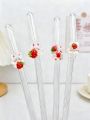 1/5pcs Strawberry Rabbit Decorated Glass Straw, Perfect for Drinks, Bendy Straw, Back-To-School , Christmas Present. 