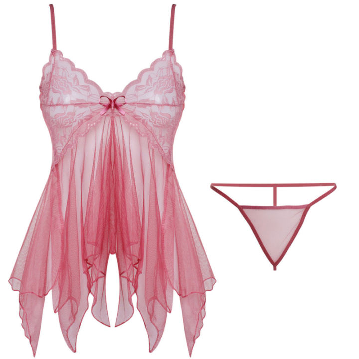 Lingerie%20Women%20Silk%20Lace%20Sleeveless%20Babydoll%20V%20Neck%20Nightdress%20Nightgown%20Short%20Sleepwear%20Night%20Dress%20Underwear%20-%20Image%203