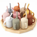Customized Silicone Feeding Liquid Feed Straw Cup Foldable Children's Drinking Cup Double Leakproof Water Bottle Baby Stuff.