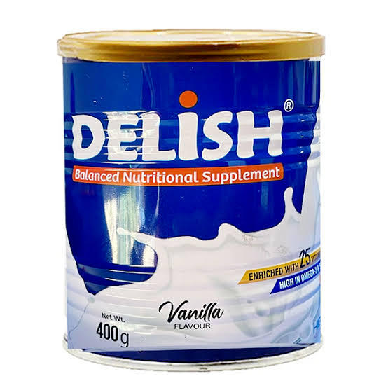 Delish Nutritional Supplement Vanilla Powder Milk 400gm Tin