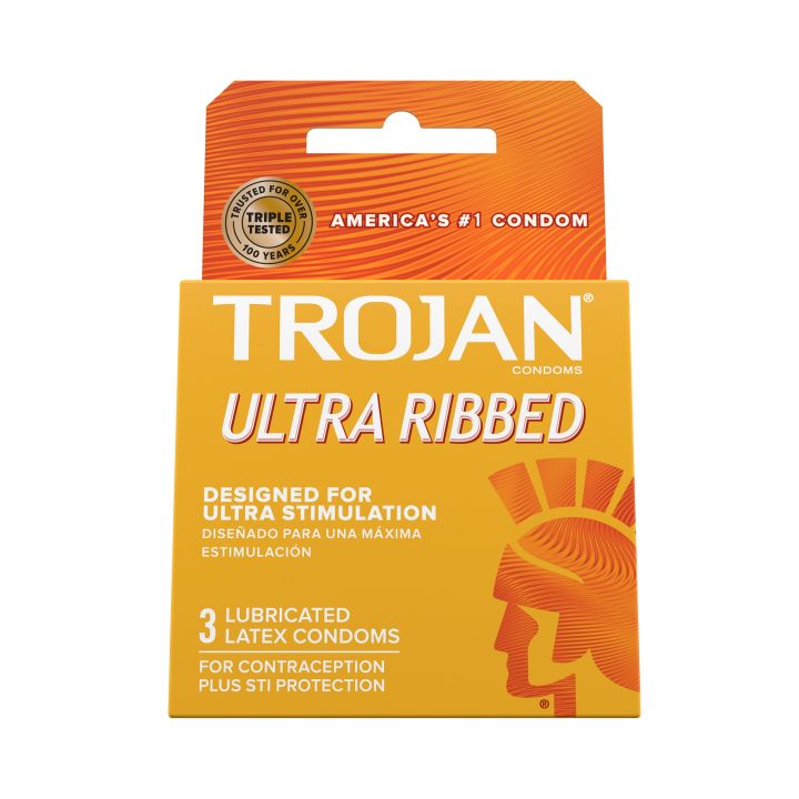 TROJAN Stimulations Ultra Ribbed Lubricated Condom, 3ct