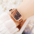 Women Watches Fashion Square Ladies Quartz Watch Bracelet Set Green Dial Simple Rose Gold Mesh Luxury Women Watches. 