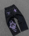 Y2K Jeans Mens Hip Hop Retro Skull Embroidery Washed Baggy Denim Pants New Straight Casual Loose Wide Leg Trouser Streetwear. 