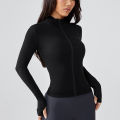 Stand-up collar sports jacket for women slimming versatile fitness wear elastic tight long-sleeved yoga wear cardigan top. 
