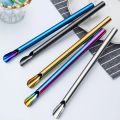5pcs Metal Stainless Steel Straw Reusable Pearl Milkshake Bubble Tea Straws with Brush Stirring Smoothie Spoon Shaped Straw Set. 