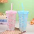 1Pc With Straw Lid Coffee Juice Tea Cute Tumbler With Straw Plastic Cups Summer 710ML Kawaii Bow Reusable Party Cups.