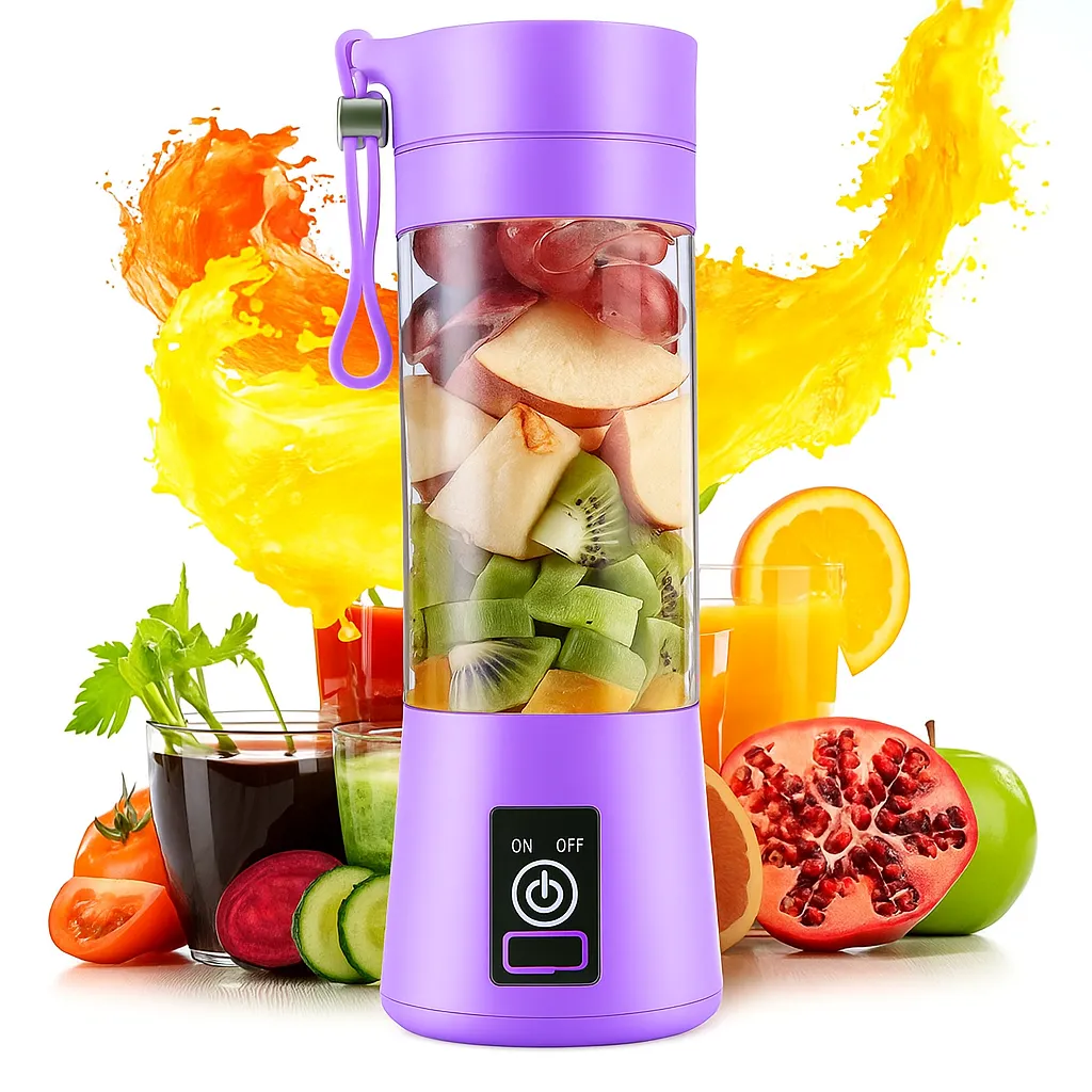 USB Rechargeable Juicer Blender 6 Blades Electric Blender Mini Portable Personal Size Juicer Cup USB Rechargeable Mixer 380ml Food Grade Water Bottle Portable Fruit Juicer Machine