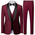 Black Men Autumn Wedding Party Three Pieces Set Large Size Male Blazer Coat Pants and Vest Fashion Slim Fit Suit.