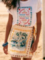 Summer New Fashion Women's Beach Style Short Skirt Printed Retro Vacation Style Covering Casual Elegant Half Skirt.