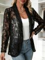 2026 New Women's Spring Suit Jacket, Lace Semi-permeable, Long-sleeved Suit Collar, Buckle-free Design, Office Women's Clothing. 