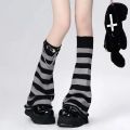 Gothic Women's Striped Leg Warmers Black White Lolita Long Socks Knitted Japanese Winter Socks Arm Ankle Warmers Wide Legs Cover. 