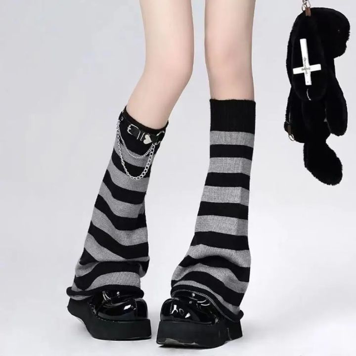Gothic%20Women's%20Striped%20Leg%20Warmers%20Black%20White%20Lolita%20Long%20Socks%20Knitted%20Japanese%20Winter%20Socks%20Arm%20Ankle%20Warmers%20Wide%20Legs%20Cover%20-%20Image%204