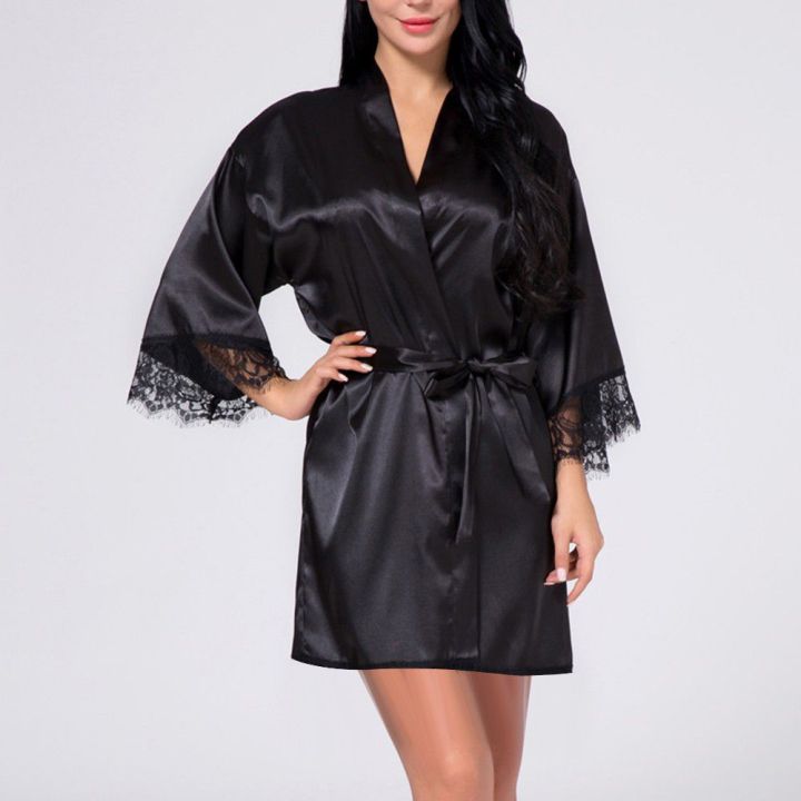 2024%20New%20Fashion%20Women%20Sexy%20Lingerie%20Sleepwear%20Silk%20Satin%20&%20Lace%20Robe%20Dress%20Nightgown%20Bathrobes%20Solid%20Color%20Breathable%20Pajama%20Skirt%20-%20Image%207