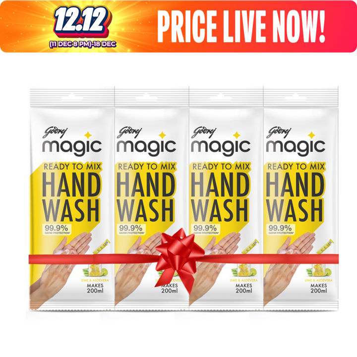 Godrej Magic Handwash Refill (Pack of 4) 9 gm - Lime Aloe Vera (Makes 800ml of Handwash)