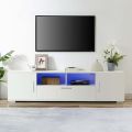 BM-MART TV Stand for TVs up to 60" Modern TV Console Table with LED Lights TV Cabinet, White. 