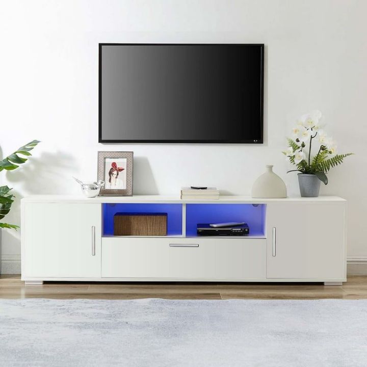 BM-MART TV Stand for TVs up to 60" Modern TV Console Table with LED Lights TV Cabinet, White