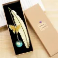 1pc Chinese Style Metal Feather Bookmark Creative Immortal Dried Flower Butterfly Leaf Student Bookmark Teacher's Day Gift. 