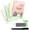 Sank Magic Practice Copybook, (4 BOOK + 10 REFILL+ 2 Pen +2 Grip) Number Tracing Book for Preschoolers with Pen, Magic Calligraphy Copybook Set Practical Reusable Writing Tool Simple Hand Lettering. 
