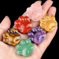 1PC Cat Paw Natural Crystal Ornaments Amethyst Rose Quartzs Beads Healing Carving Stone Home Decoracion 28x30mm.