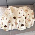 Sweet Cute Flower Dog Print 2PC Women's Pajamas Set Lapel Neck Lace Autumn Winter New Sleepwear Korean Casual Kawaii Loungewear. 