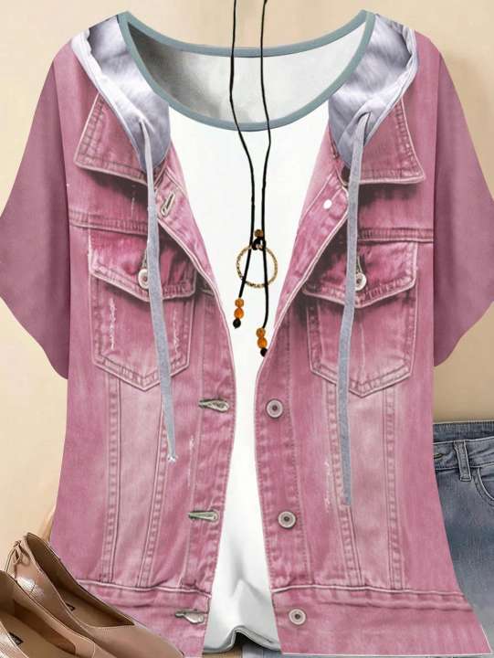Plus%20size%20women's%20imitation%20denim%20casual%20short%20sleeved%20round%20neck%20top%20Western%20style%20denim%20style%20T-shirt%20versatile%20comfortable%20-%20Image%207
