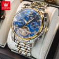 OLEVS 6607 Top Original Automatic Mechanical Watches Men Luxury Skeleton Flywheel Stainless Steel Waterproof Business Wristwatch. 