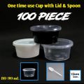 100 Pcs One Time Plastic Cup With Lid & Spoons , Firni, Doi, Yogard, Curd,80-90 ml cup. 