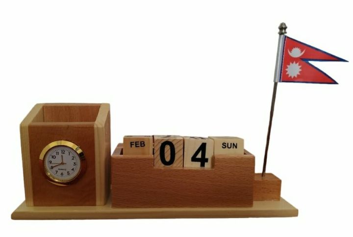 Wooden Pen Holder With Nepal Flag And Extra Battery