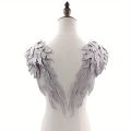 1Pair Gold Brown Embroidery Angel Wing Applique Sewing Flower Collar Patch for Wedding Party Gown Bridal Dress DIY Crafts. 