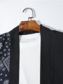 Men's Casual Kimono Style Japanese Letter Print Loose Fit Open Front Shirt Adult Clothes for Summer Vacation Resort Photograph.
